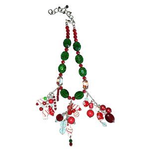 Artesian Christmas Glass Beaded Faceted Hand Crafted & Painted Santa Necklace